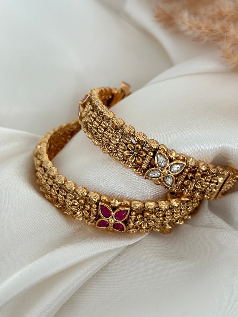Buy Antique Gold Matte Finish Temple Laxami Goddess Kada Indian Bracelet Jewelry