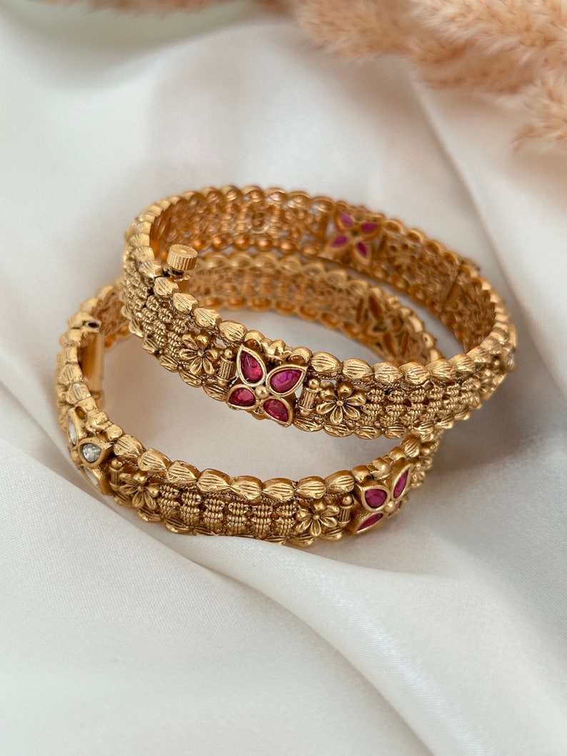 Buy Antique Gold Matte Finish Temple Laxami Goddess Kada Indian Bracelet Jewelry