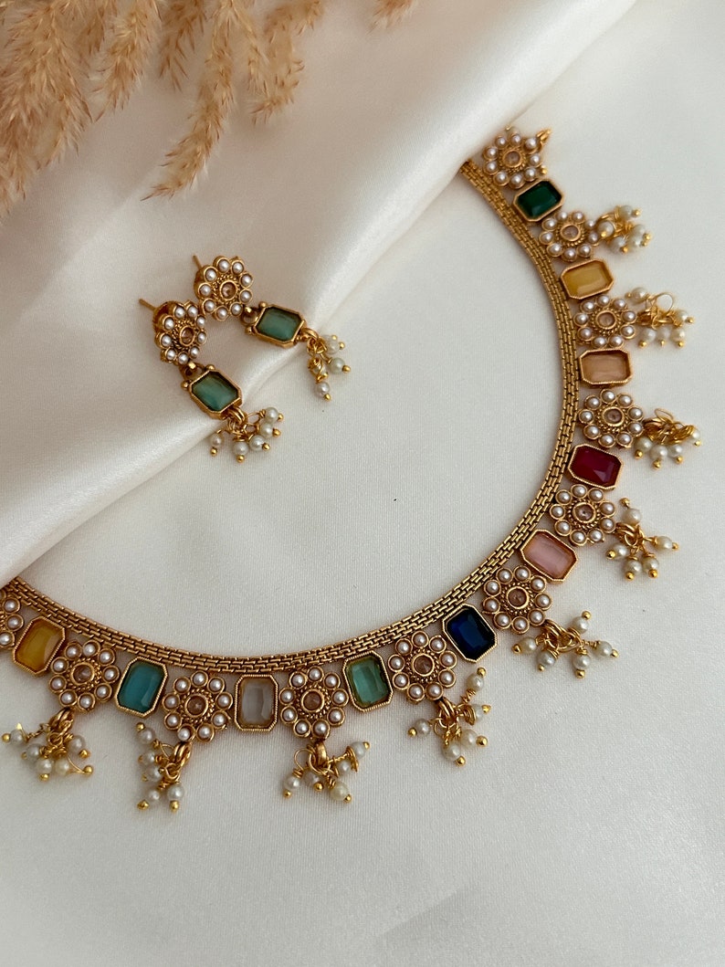 Antique Gold Necklace Kundan Polki Set Kundan Necklace Set