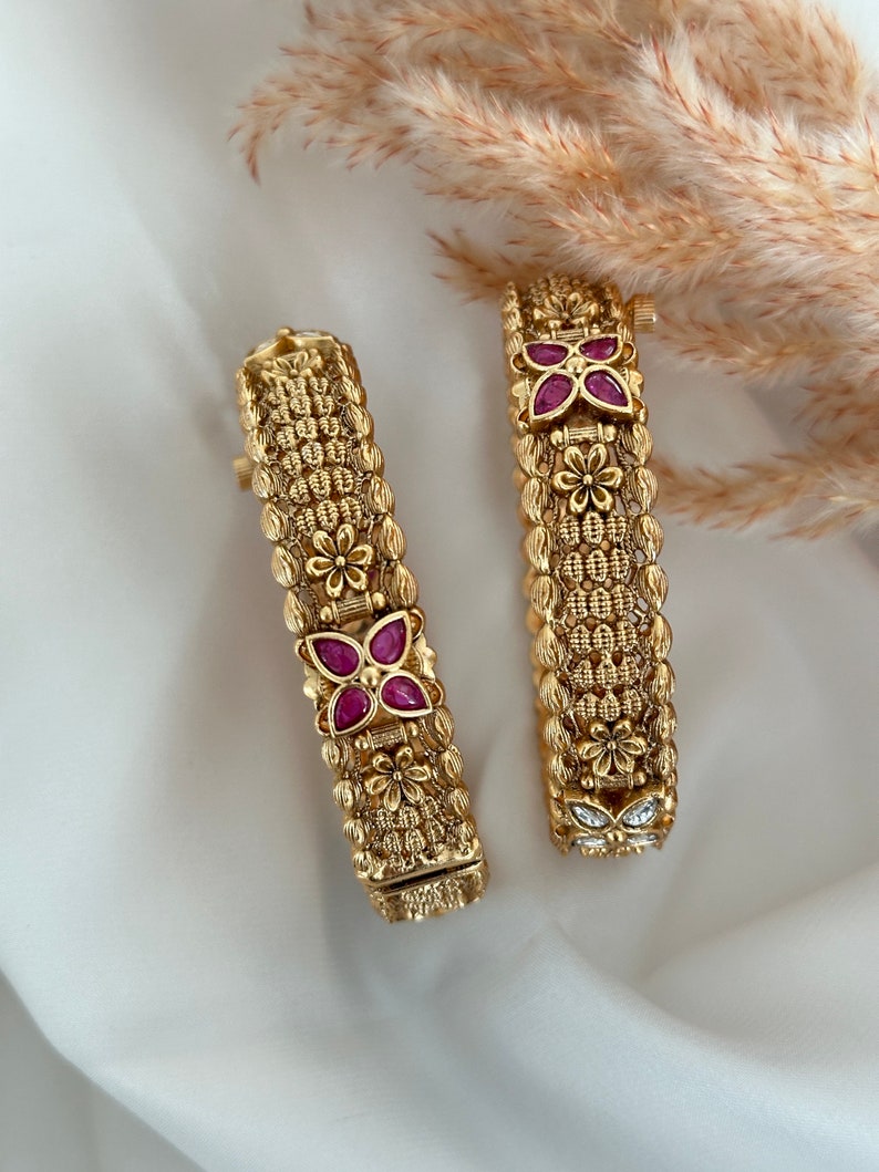 Buy Antique Gold Matte Finish Temple Laxami Goddess Kada Indian Bracelet Jewelry