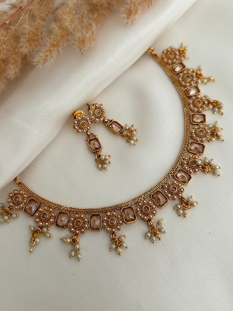 Antique Gold Necklace Kundan Polki Set Kundan Necklace Set