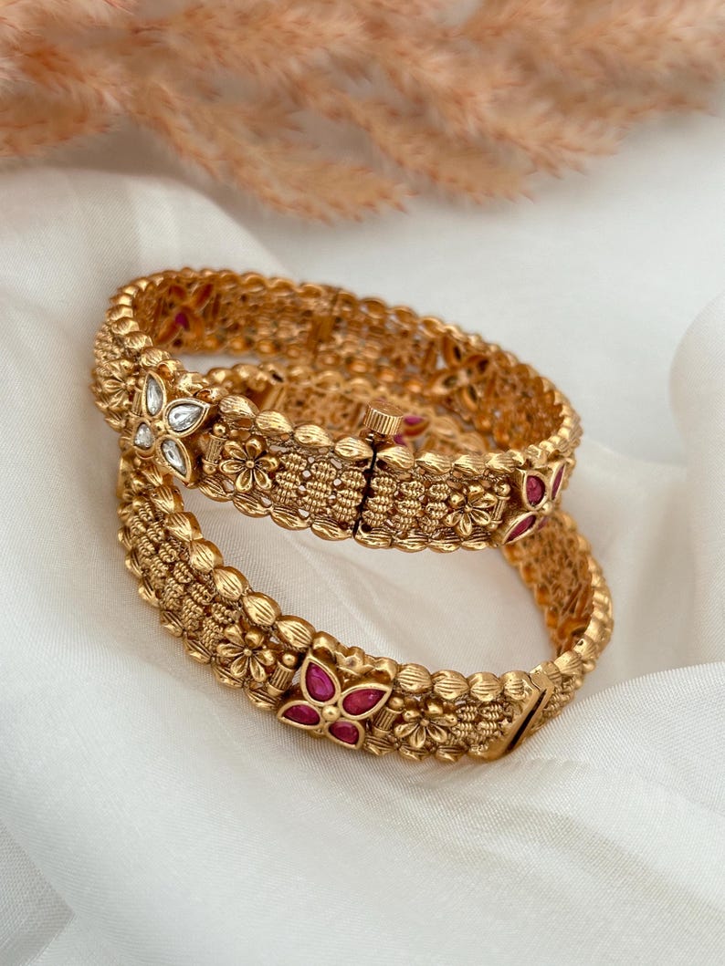 Buy Antique Gold Matte Finish Temple Laxami Goddess Kada Indian Bracelet Jewelry