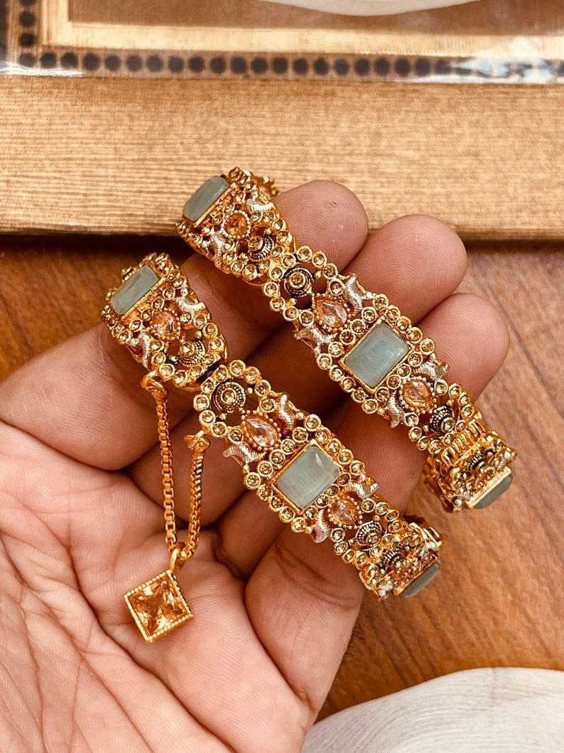 Buy Pakistani Bridal Bangles_indian Bangles_gemstones Bangles_openable Bangles_ Bradal Kada_engagement Jewelry