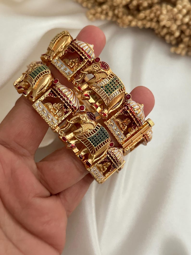 Buy Antique Gold Dolli Elephant Screw Opening Kada Indian Bracelet Jewelry Jewellery