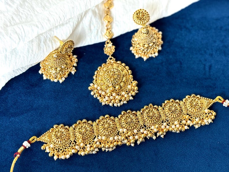 Gold Choker Antique Indian Jewellery Gold Punjabi Jewellery