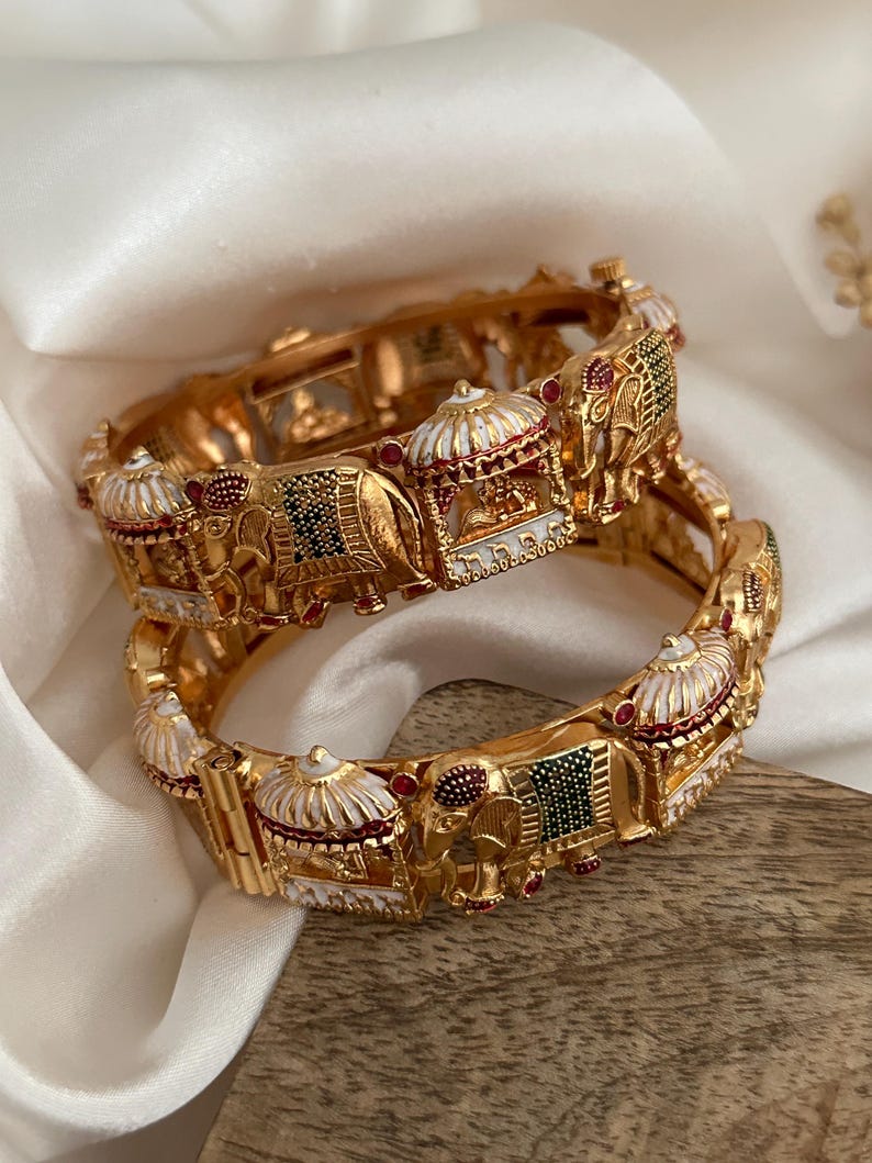 Buy Antique Gold Dolli Elephant Screw Opening Kada Indian Bracelet Jewelry Jewellery