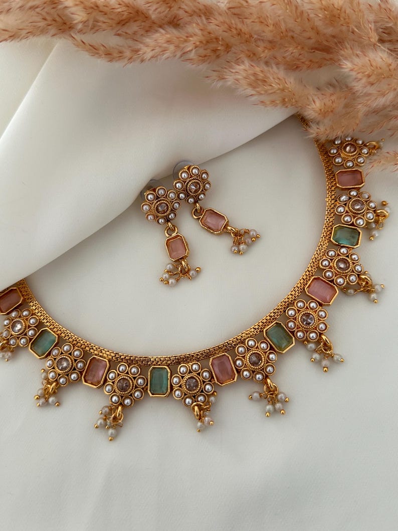 Antique Gold Necklace Kundan Polki Set Kundan Necklace Set