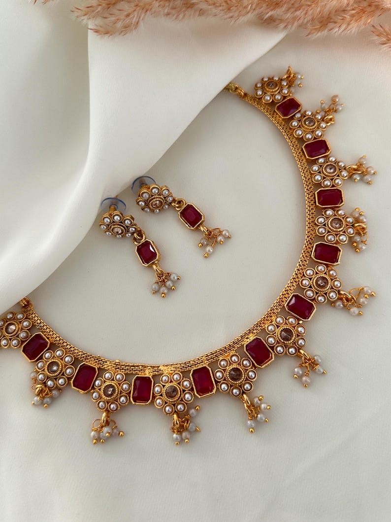 Antique Gold Necklace Kundan Polki Set Kundan Necklace Set