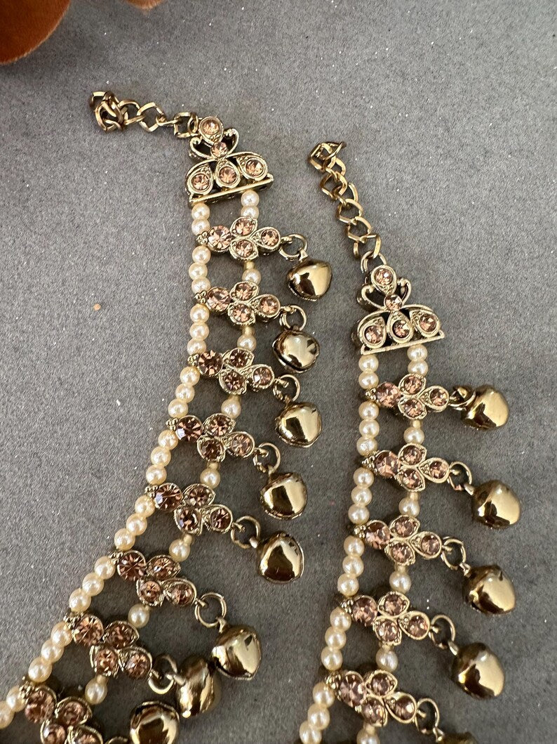 Gg Pretty Imitation Rhinestones Beads JhanjarPayal Bell Ghungru Anklets