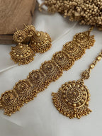 Gold Tone Imitation Choker Earrings Set _indian Jewelry_antique Gold Jewellery_punjabi Jewelry