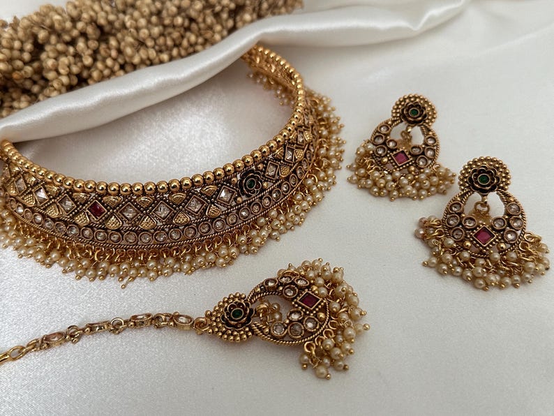 Buy Gold Imitation Pearl Polki Jhumki Necklace Kundan Polki Set