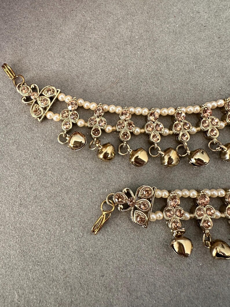 Gg Pretty Imitation Rhinestones Beads JhanjarPayal Bell Ghungru Anklets