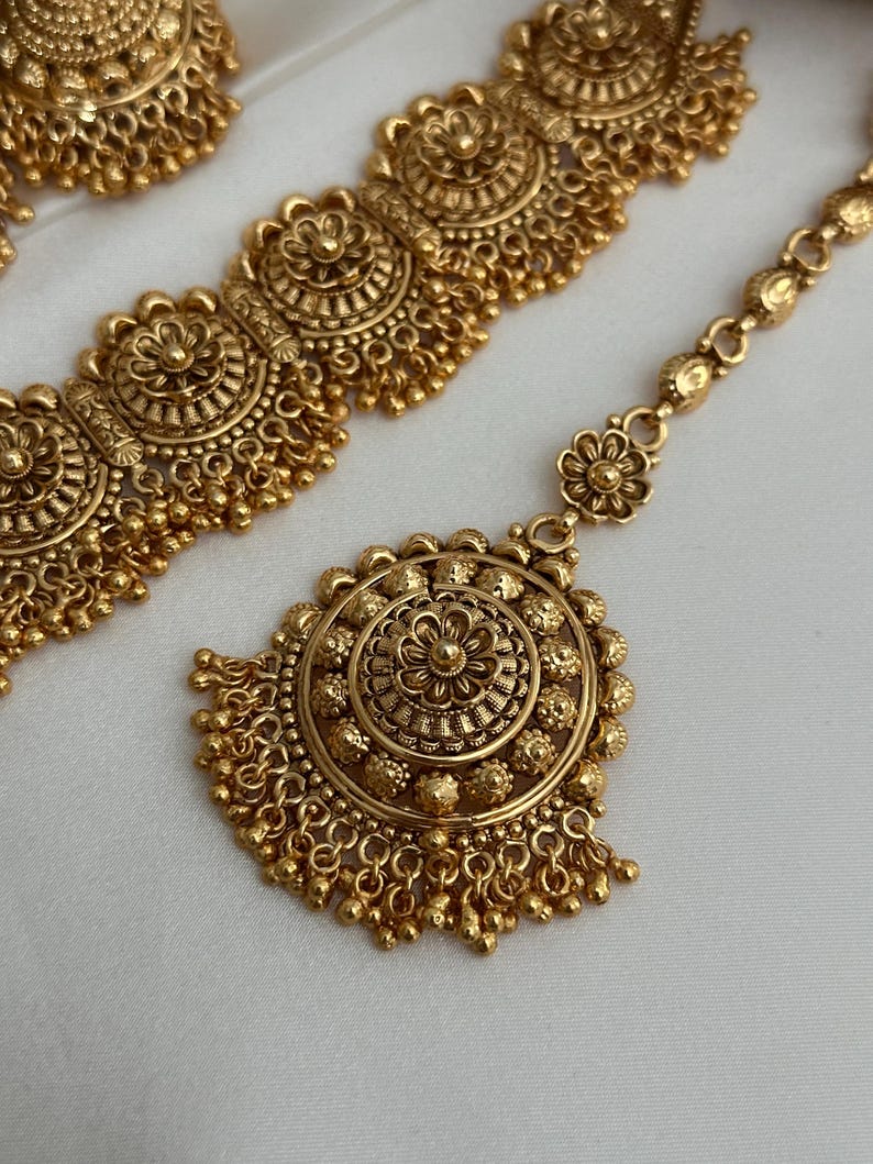 Gold Tone Imitation Choker Earrings Set _indian Jewelry_antique Gold Jewellery_punjabi Jewelry
