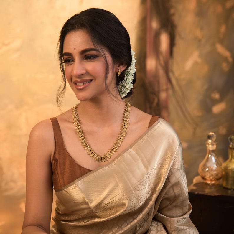 Gold Plated Dhruva Long Necklace Set With Lakshmi Theme Indian Jewelry Sets for Women,