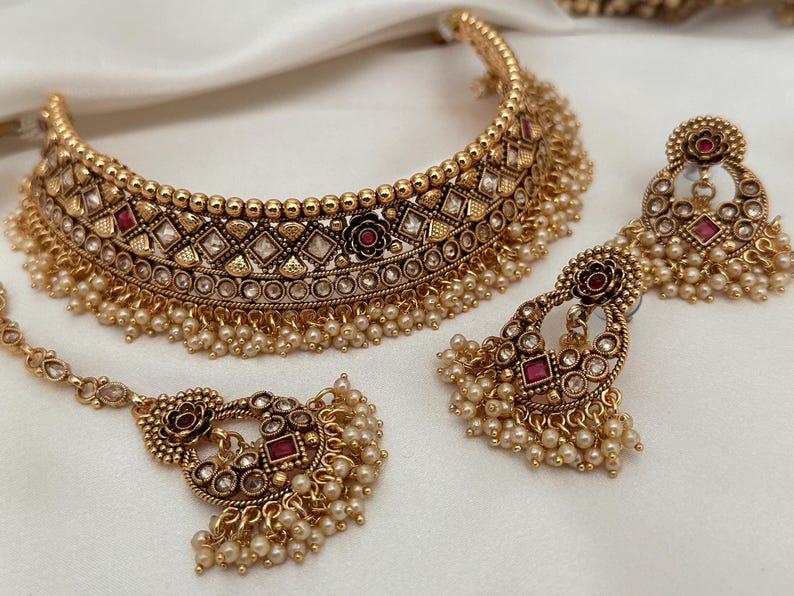 Buy Gold Imitation Pearl Polki Jhumki Necklace Kundan Polki Set