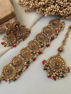 Gold Tone Imitation Choker Earrings Set _indian Jewelry_antique Gold Jewellery_punjabi Jewelry