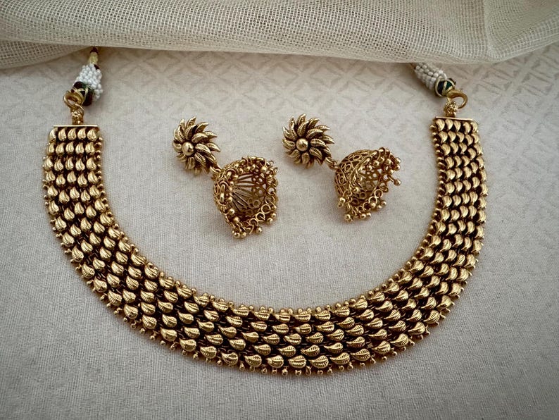 South Indian Wedding Bollywood Kundan Polki Bridal Oxidized Gold Temple Necklace Earrings