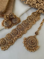 Gold Tone Imitation Choker Earrings Set _indian Jewelry_antique Gold Jewellery_punjabi Jewelry