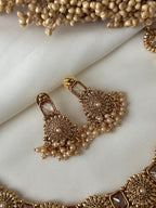 Gold Imitation Pearl Necklace Polki Set Earrings Indian Wedding