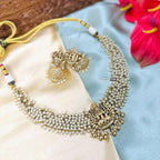 Golden Lakshmi Ji Kemp Stone Beaded Temple Necklace Set,