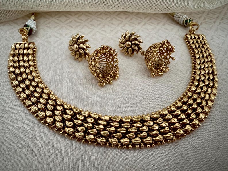 South Indian Wedding Bollywood Kundan Polki Bridal Oxidized Gold Temple Necklace Earrings