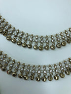 Antique Anklets Pair with Double White Stone AdjustableSize Anklets Payal Jhanjran Punjeban Ghungroo Payal