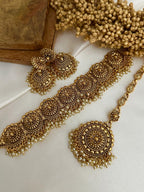 Gold Tone Imitation Choker Earrings Set _indian Jewelry_antique Gold Jewellery_punjabi Jewelry