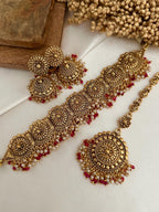 Gold Tone Imitation Choker Earrings Set _indian Jewelry_antique Gold Jewellery_punjabi Jewelry