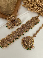 Gold Tone Imitation Choker Earrings Set _indian Jewelry_antique Gold Jewellery_punjabi Jewelry