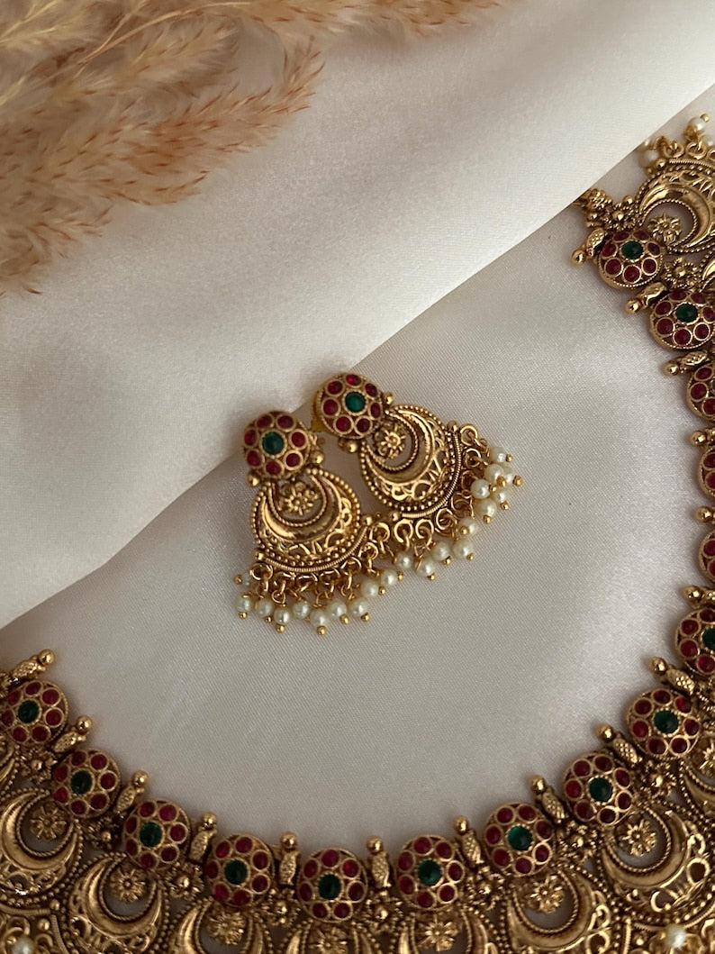 Gold Imitation Pearl Necklace Kundan Polki Set Red Green Indian Wedding