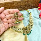 Golden Lakshmi Ji Kemp Stone Beaded Temple Necklace Set,
