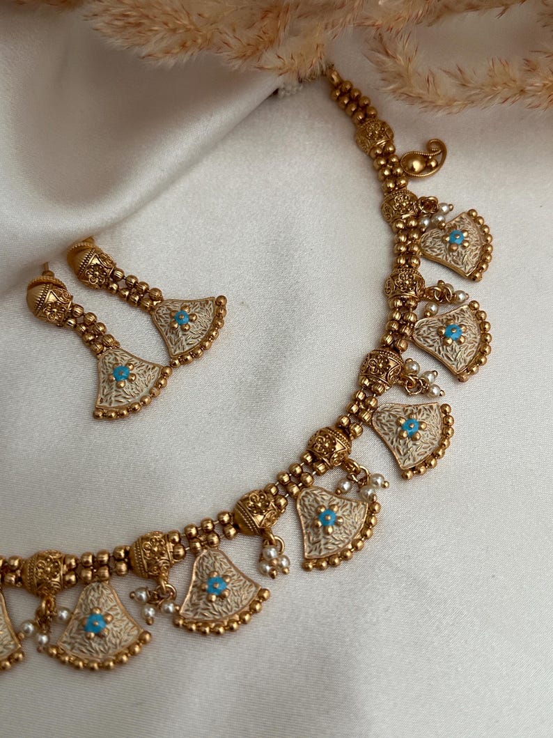 Gold Imitation Pearl Necklace Kundan Polki Set South Indian Wedding