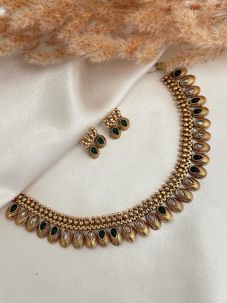 Antique Gold Necklace Kundan Polki Set Kundan Necklace Set_