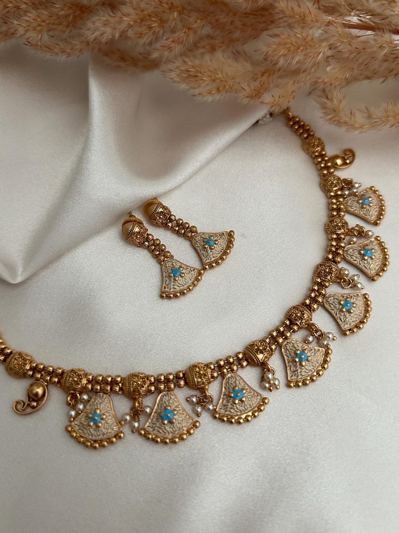 Gold Imitation Pearl Necklace Kundan Polki Set South Indian Wedding