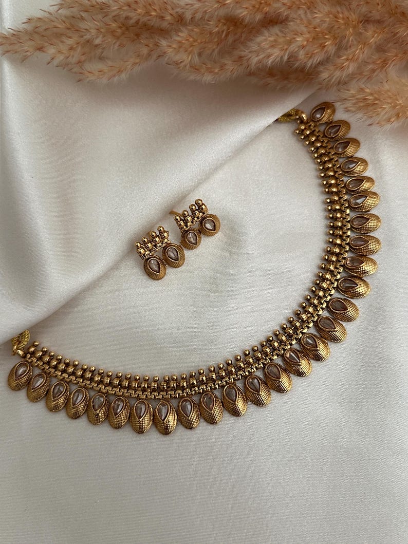 Antique Gold Necklace Kundan Polki Set Kundan Necklace Set_