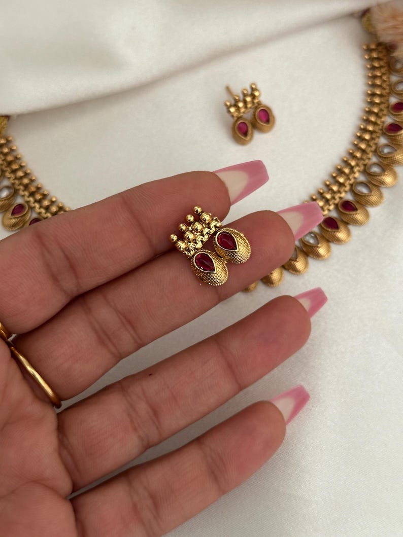 Antique Gold Necklace Kundan Polki Set Kundan Necklace Set_