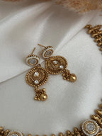 Gold Matte Imitation Pearl Necklace Set Earrings Indian Wedding Necklace Punjabi
