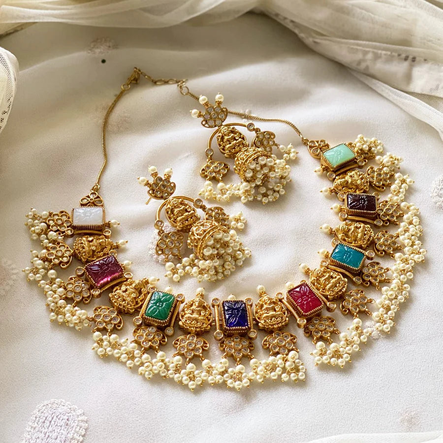 NAVRATNA laxmi camp white gutta short set