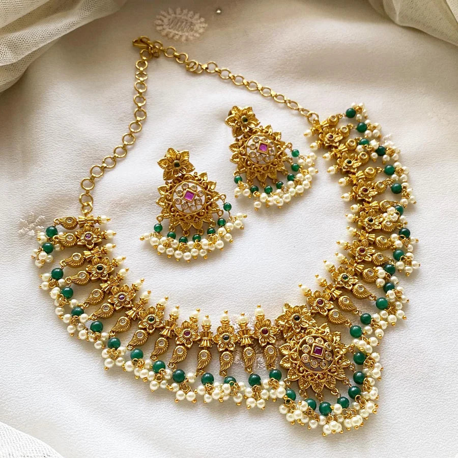 Floral green guttapusalu short set