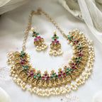 Antique Lakshmi coin three petal pearl short set