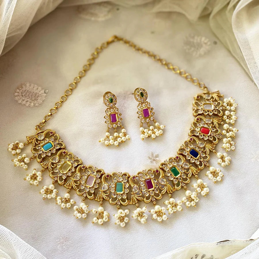 Navratna Antique matte peacock gutta short set