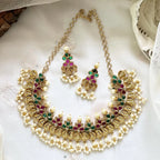 Antique Lakshmi coin three petal pearl short set