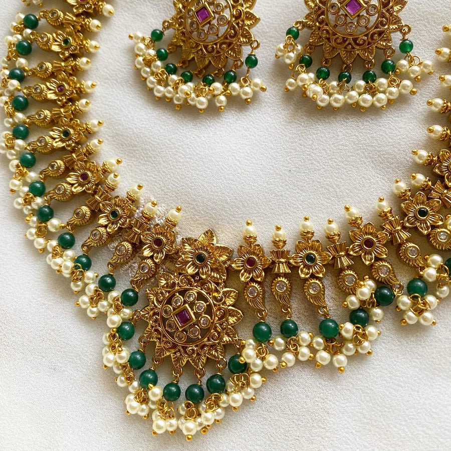 Floral green guttapusalu short set