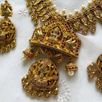 Antique matte Lakshmi peacock lotus short haaram set