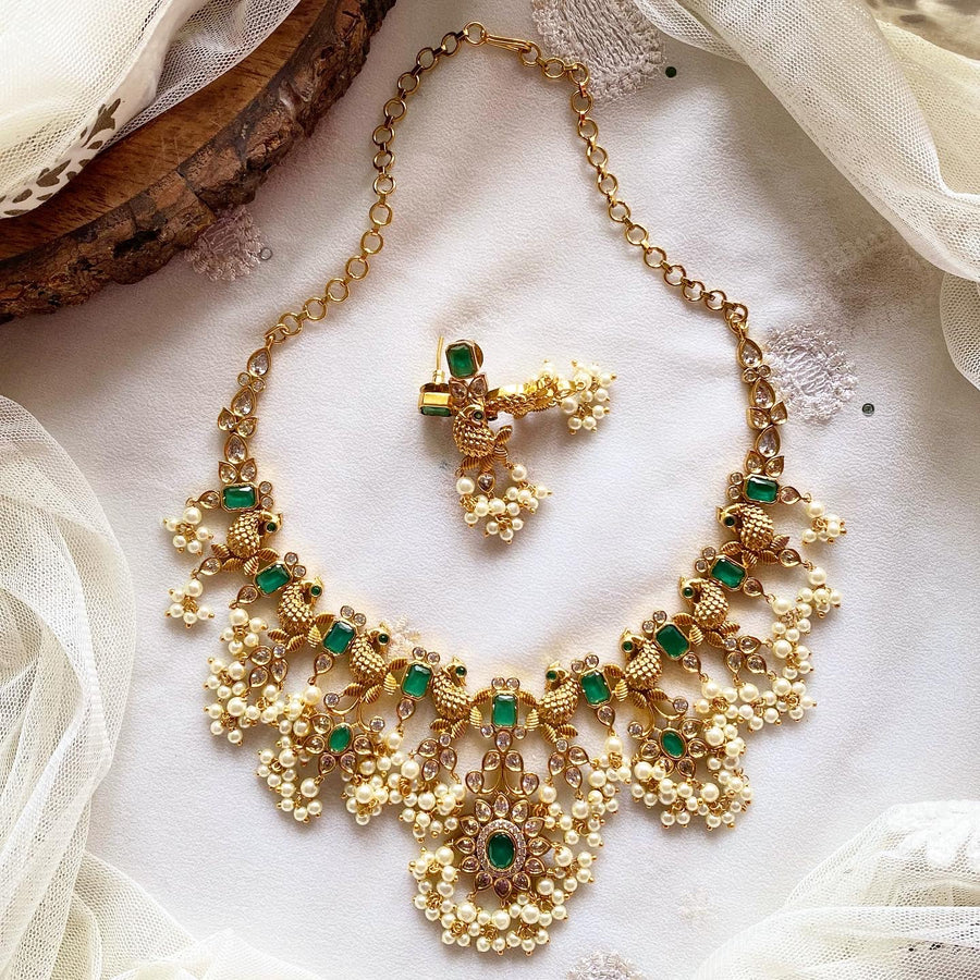 Antique matte Peacock blocks gutta short set