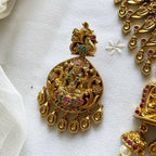 Antique matte Lakshmi peacock lotus short haaram set