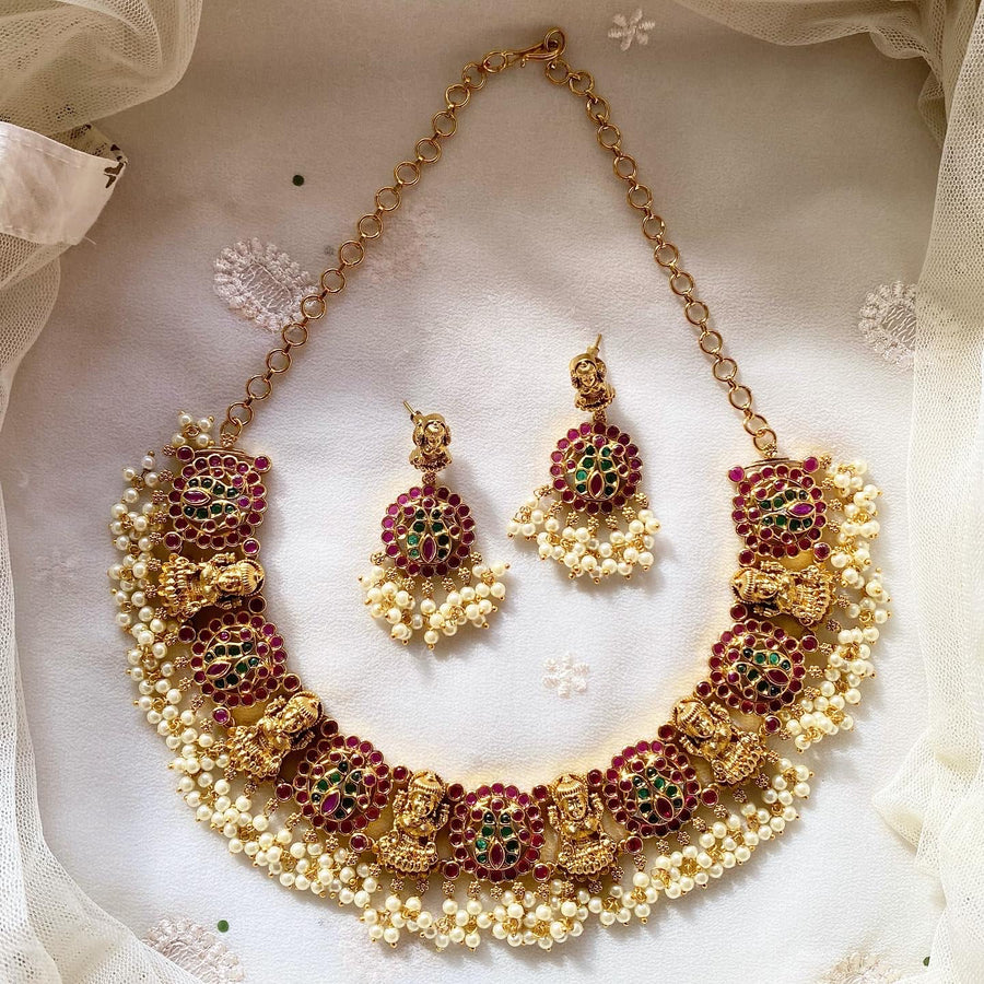 Antique matte kemp kemp gutta Lakshmi blocks short set 105gm approx.