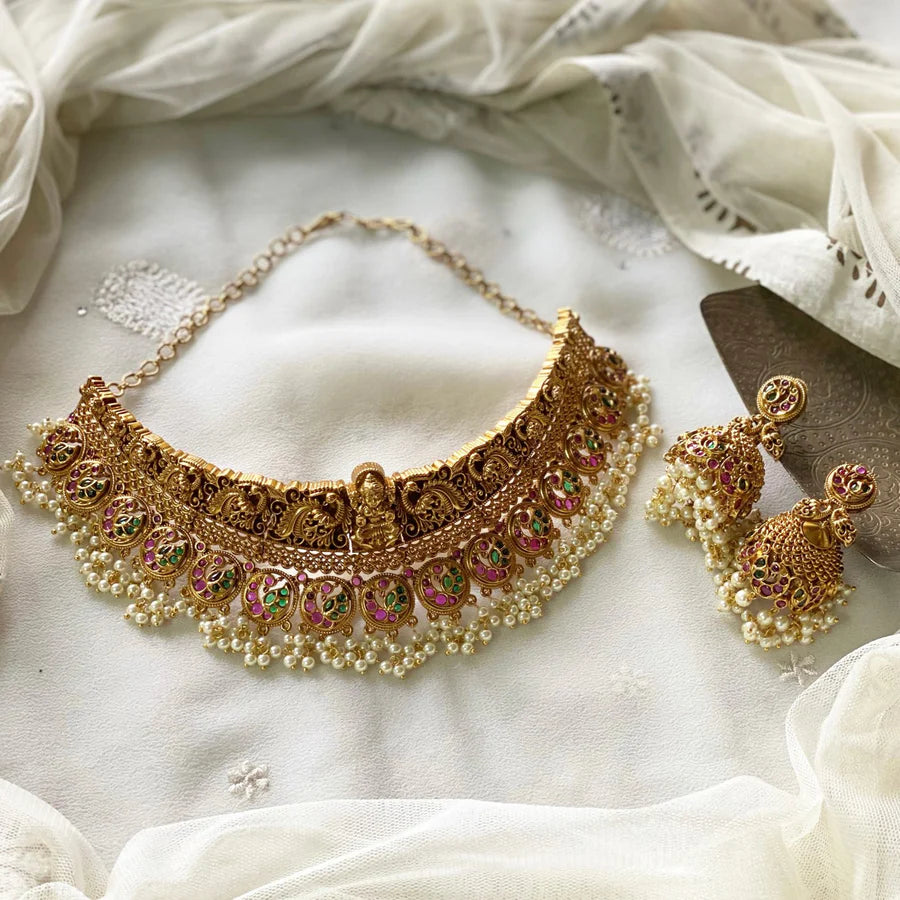 Antique matte Peacock kemp bridal choker set