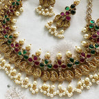 Antique Lakshmi coin three petal pearl short set