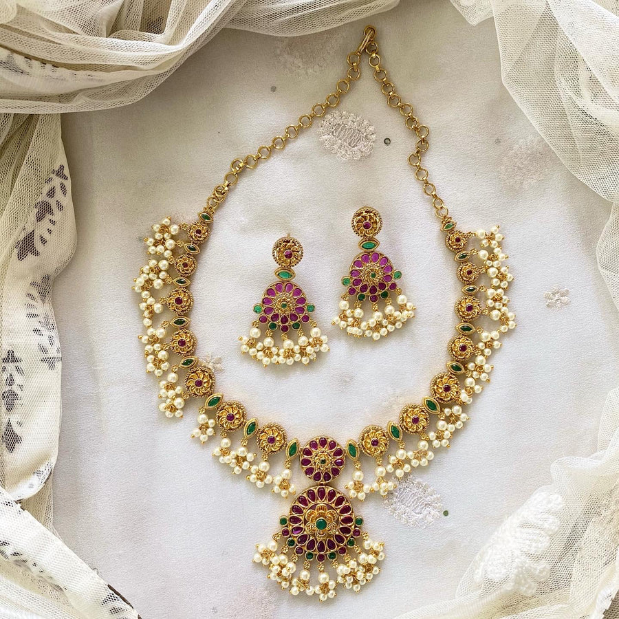 Antique matte Chakra floral guttapusalu short set